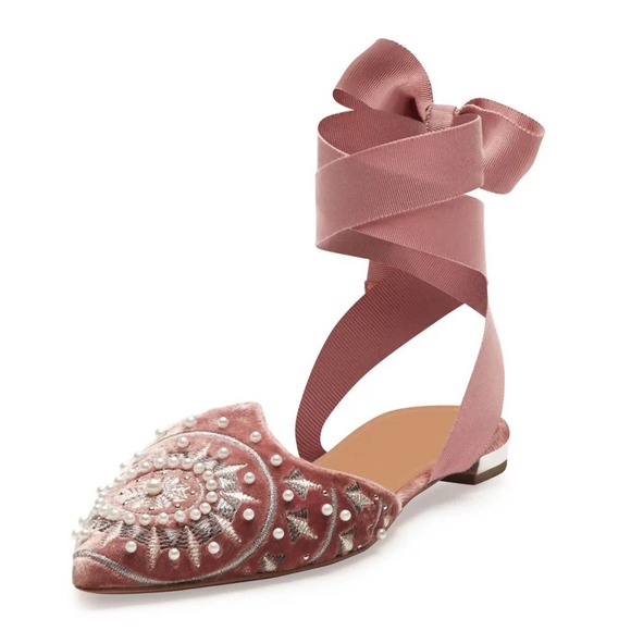 Aquazzura Shoes Aquazzura Steller Rose Velvet Embroidered Lace Up